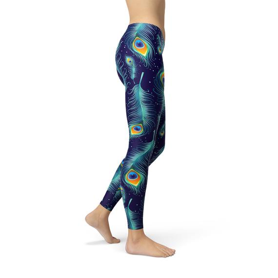 Blue Peacock Feathers Leggings - Capri Clothes