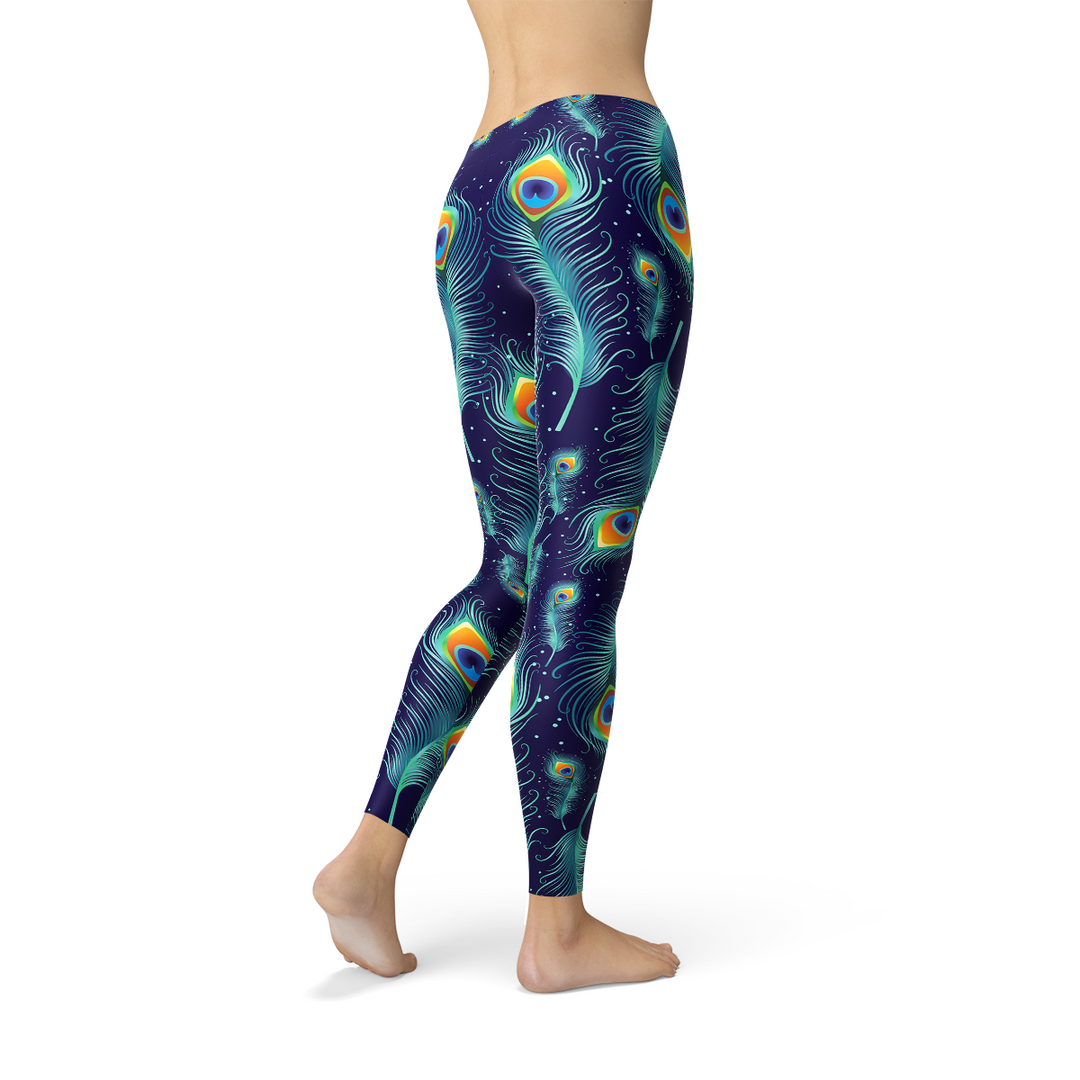 Blue Peacock Feathers Leggings - Capri Clothes