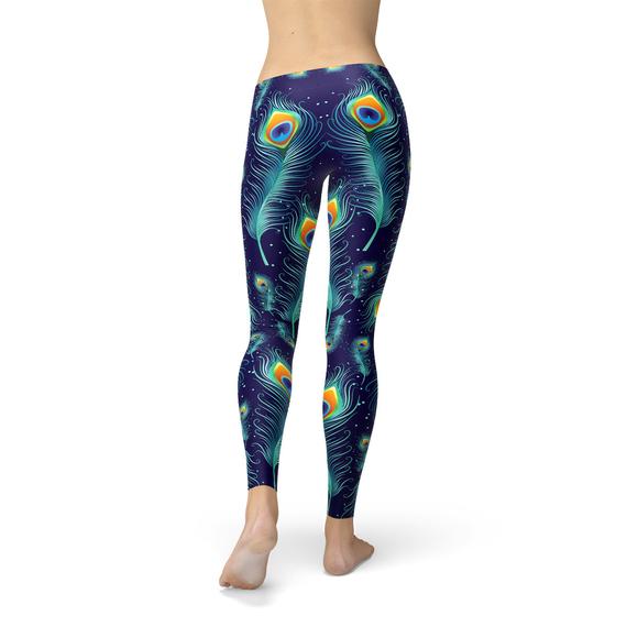 Blue Peacock Feathers Leggings - Capri Clothes