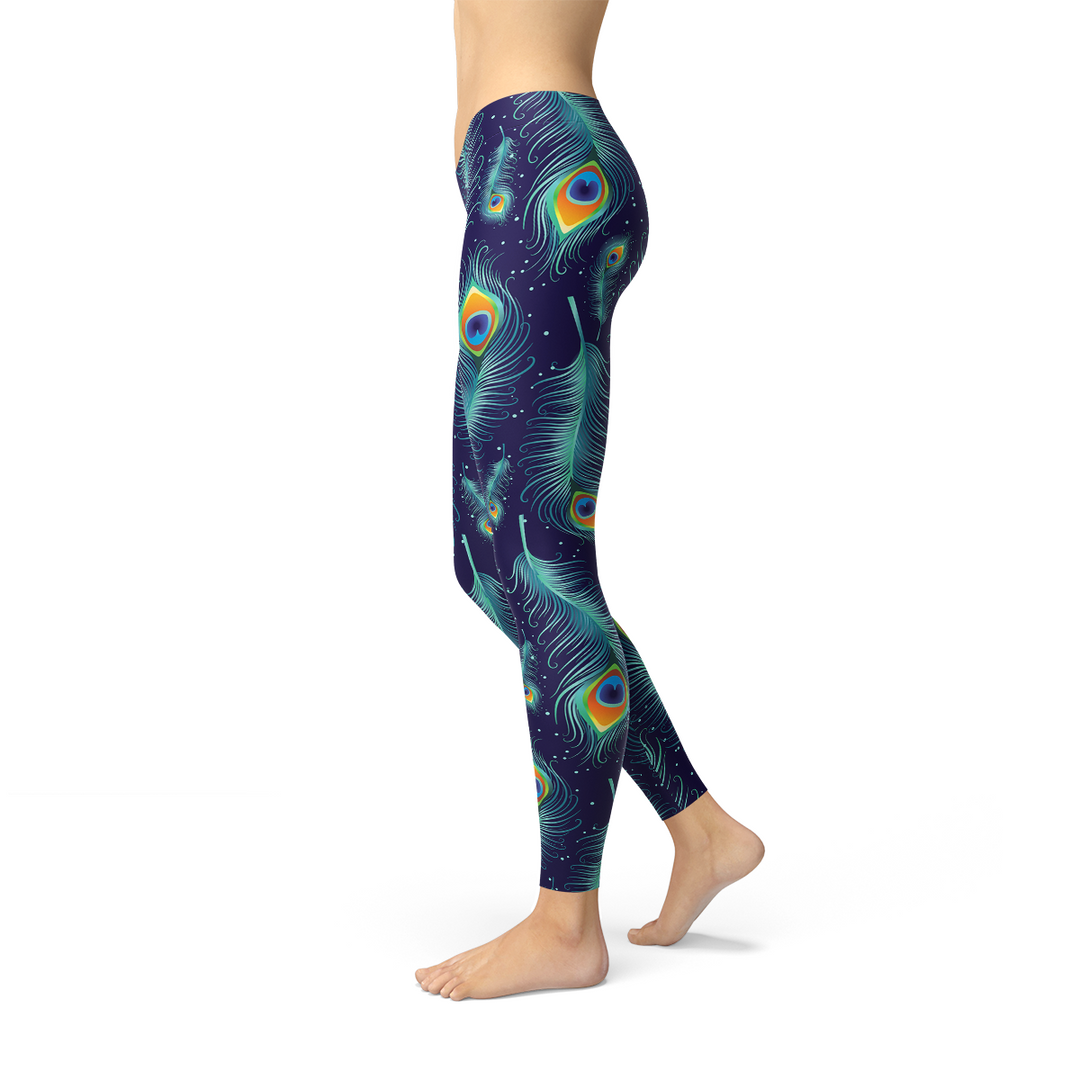 Blue Peacock Feathers Leggings - Capri Clothes