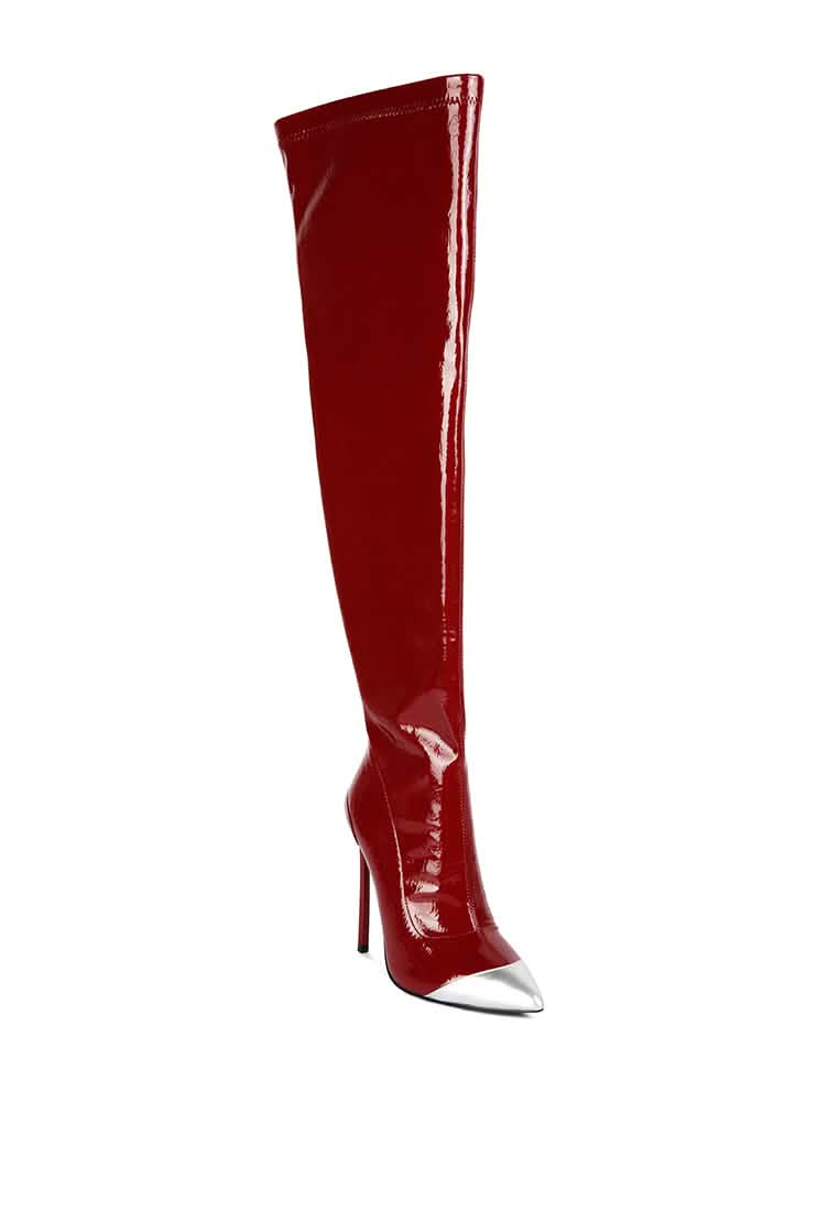 Chic Glossy Pointed Toe High Heel Knee-High Boots Ruby Smudge