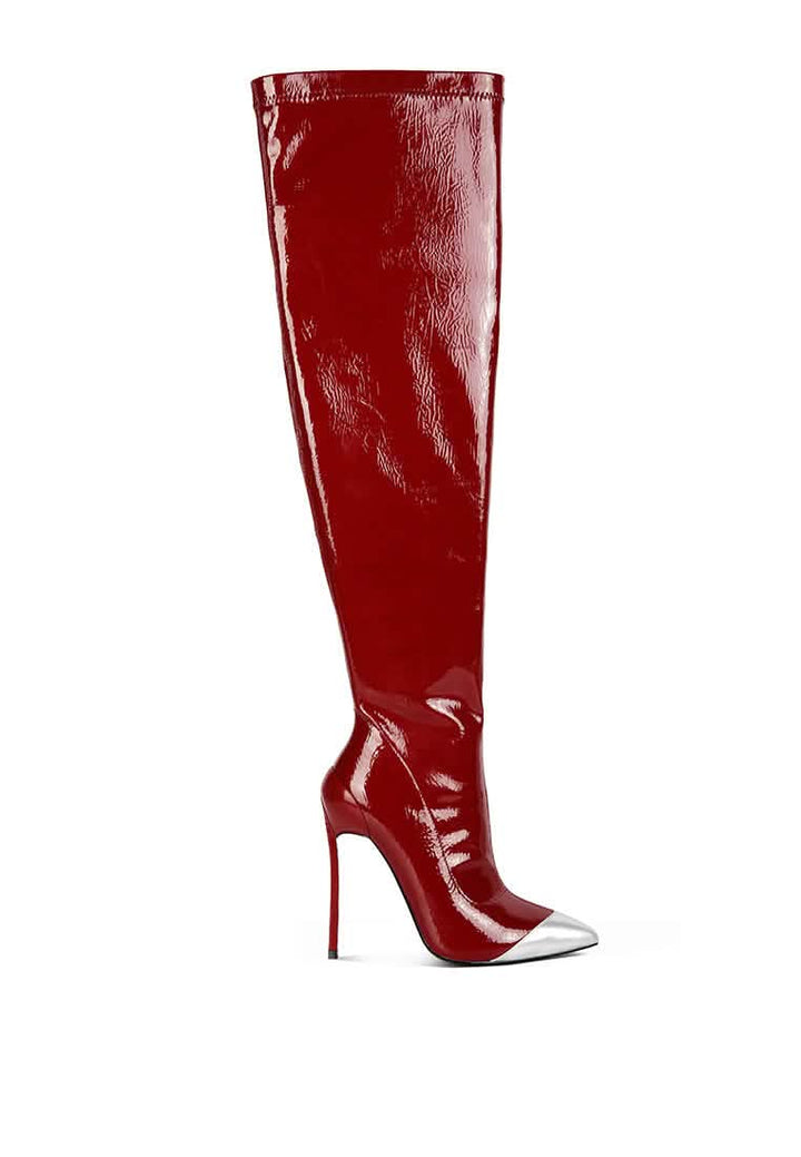 Chic Glossy Pointed Toe High Heel Knee-High Boots Ruby Smudge