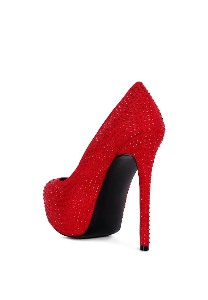 Elegant Faux Suede High Heeled Pumps with Diamante Embellishments Ruby Smudge