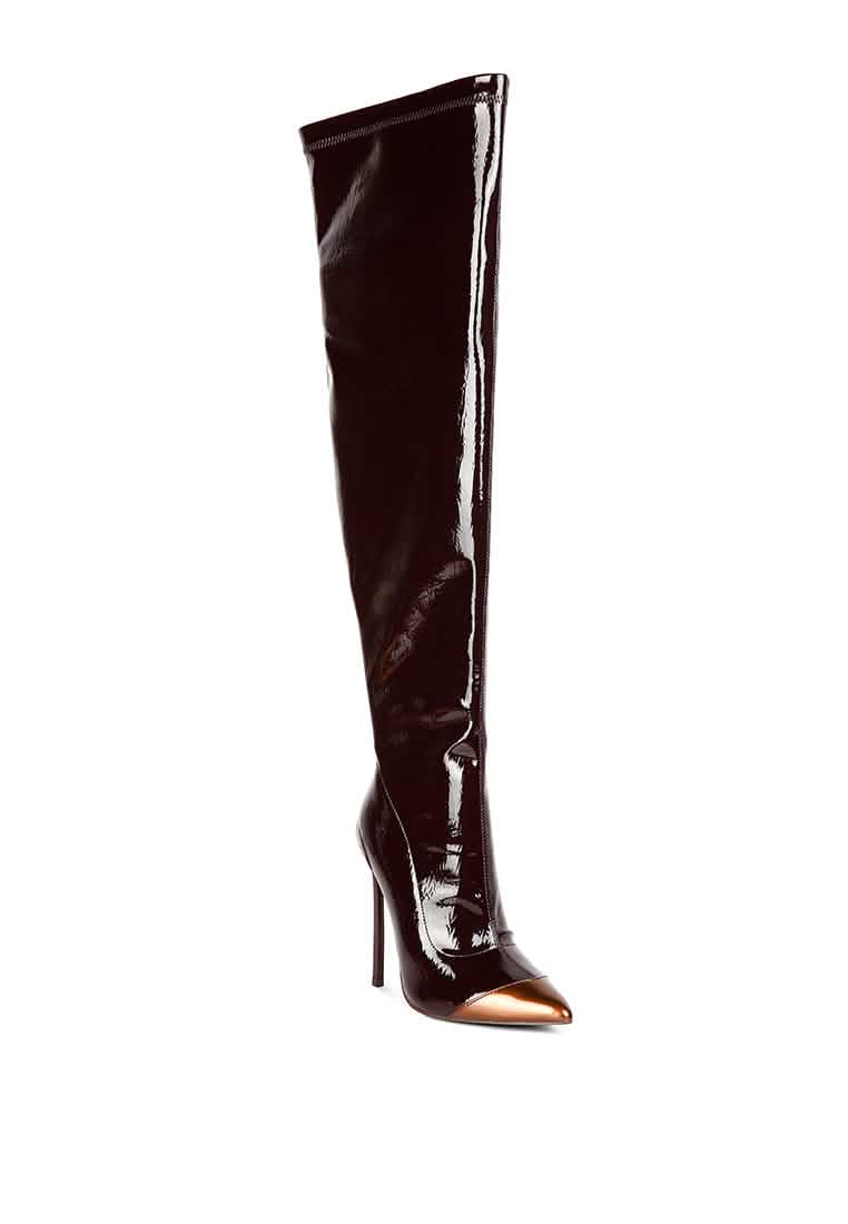 Chic Glossy Pointed Toe High Heel Knee-High Boots Ruby Smudge