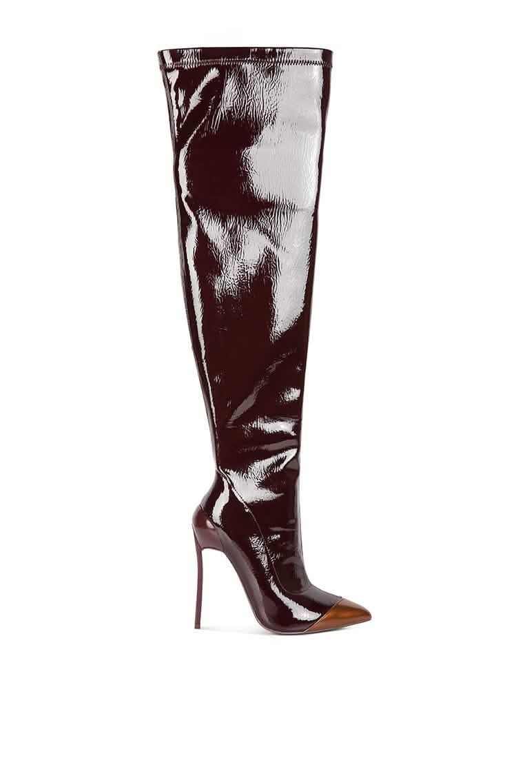 Chic Glossy Pointed Toe High Heel Knee-High Boots Ruby Smudge