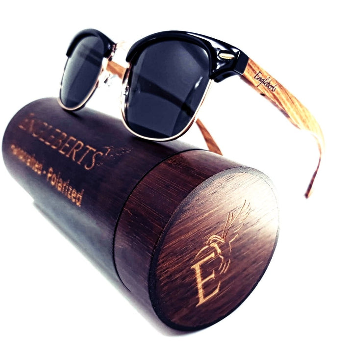 Real Walnut Wood Club Style Sunglasses With Bamboo Case, Polarized Purple Ariadne