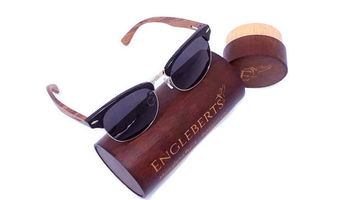 Real Walnut Wood Club Style Sunglasses With Bamboo Case, Polarized Purple Ariadne