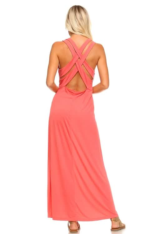 Elegant Women's Cross Back Halter Maxi Dress Ivory Felix