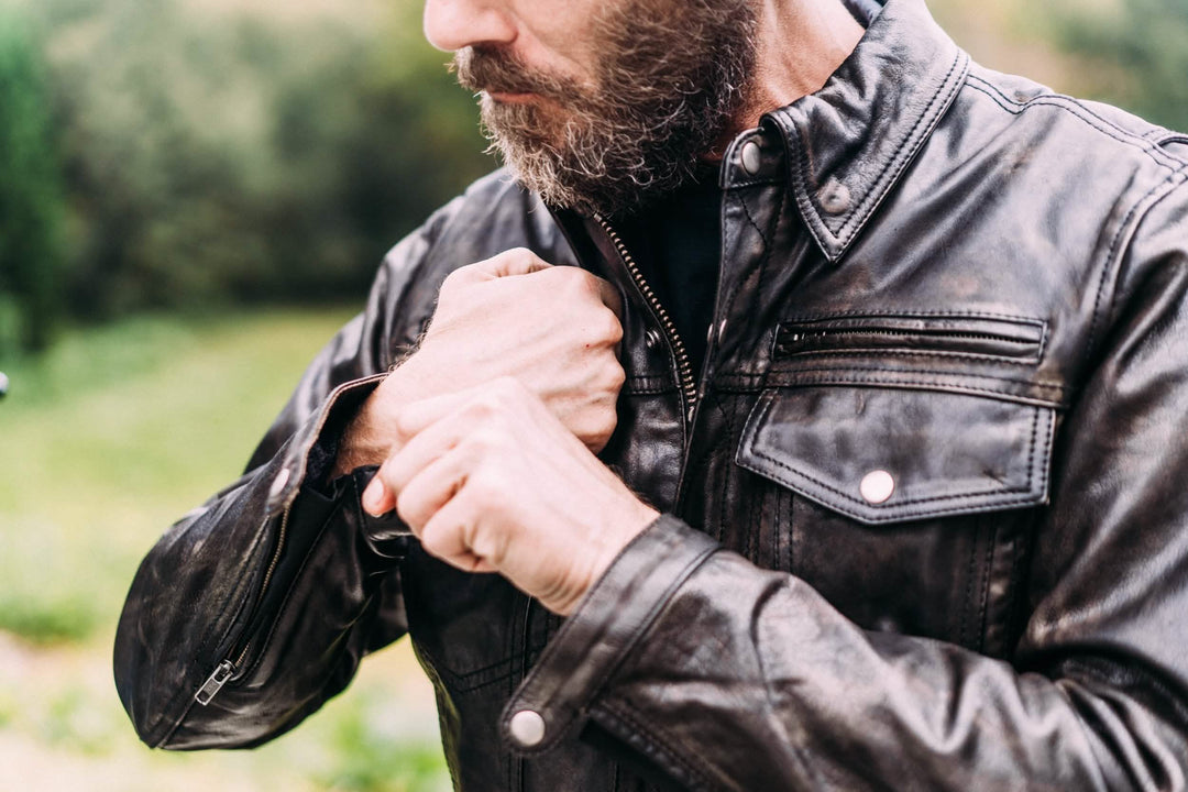 Men's Ultimate Leather Biker Jacket with Insulated Liner and Protective Armor Pockets Orange Pontus