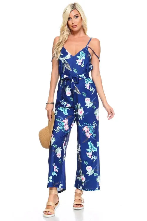 Floral Tie-Front Women's Tank Jumpsuit for Chic Comfort Ivory Felix