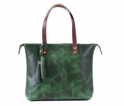 Timeless Elegance Leather Tote Bag Olive Iolaus