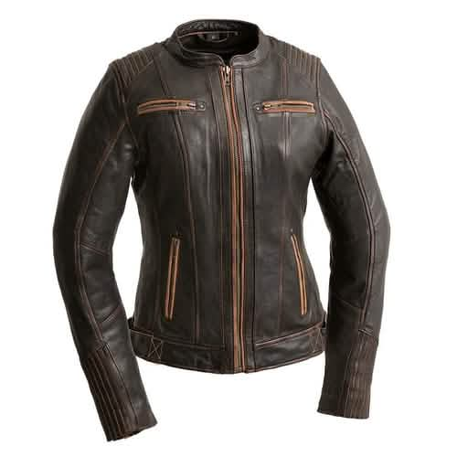 Electra - Women's Premium Leather Riding Jacket Orange Pontus