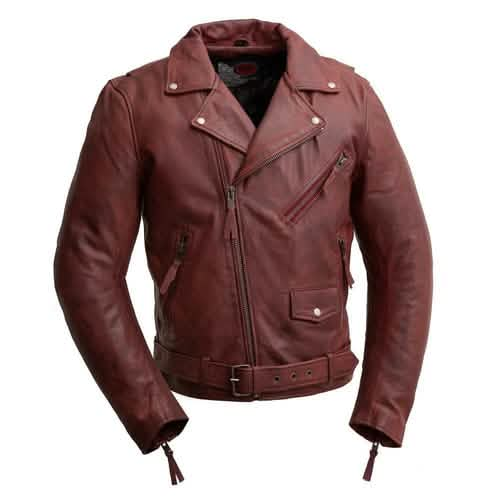 Fillmore - Burgundy Leather Motorcycle Jacket for Men Orange Pontus