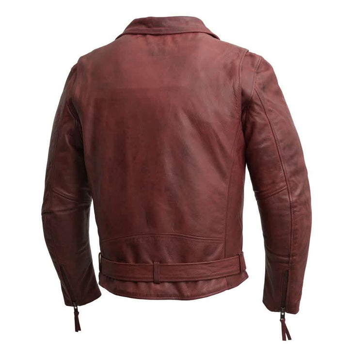 Fillmore - Burgundy Leather Motorcycle Jacket for Men Orange Pontus