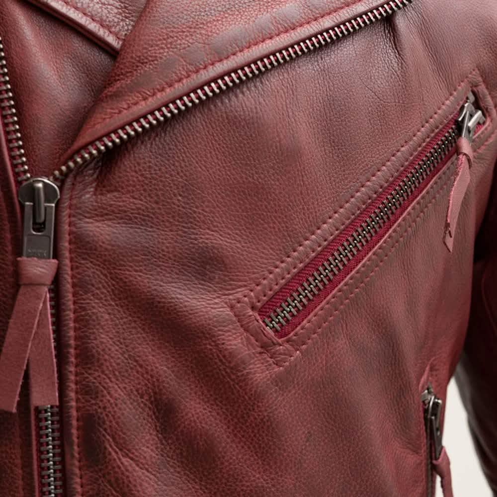 Fillmore - Burgundy Leather Motorcycle Jacket for Men Orange Pontus