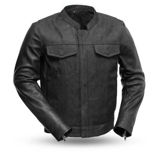 Rugged Rider Denim and Leather Biker Jacket Orange Pontus