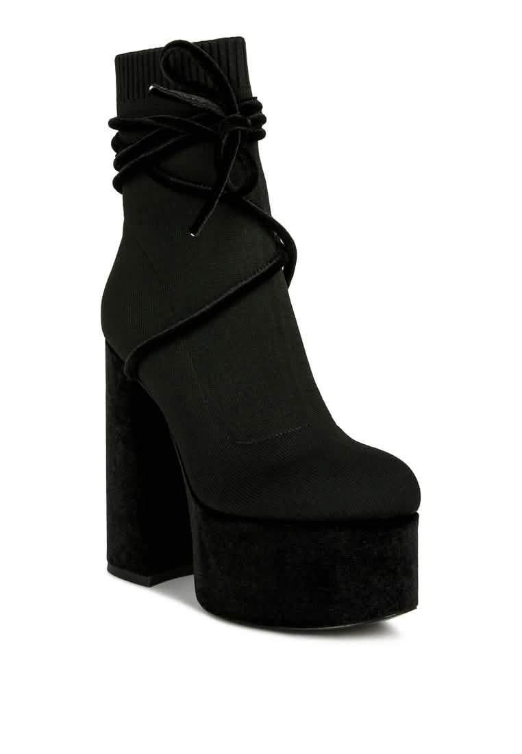 Luxury Velvet Lace-Up Ankle Boots with Elevated Platform Heel Ruby Smudge