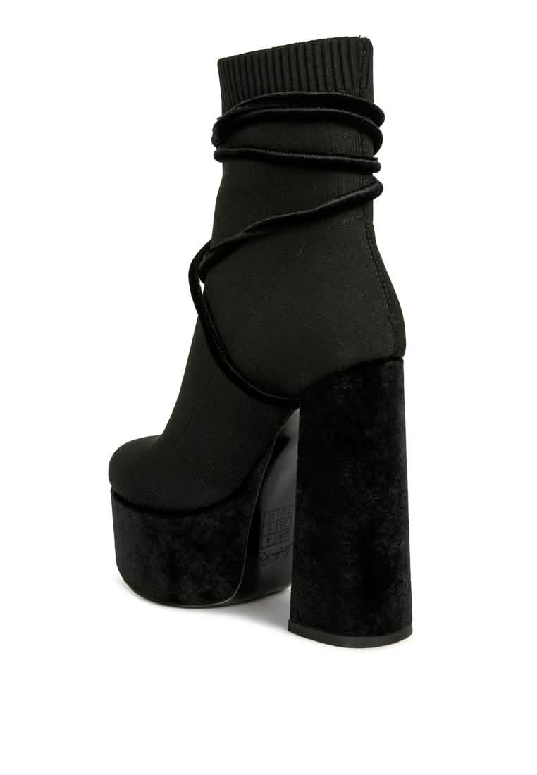 Luxury Velvet Lace-Up Ankle Boots with Elevated Platform Heel Ruby Smudge