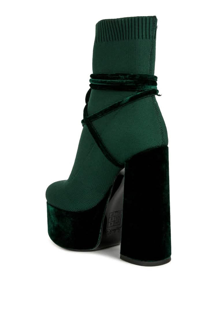 Luxury Velvet Lace-Up Ankle Boots with Elevated Platform Heel Ruby Smudge