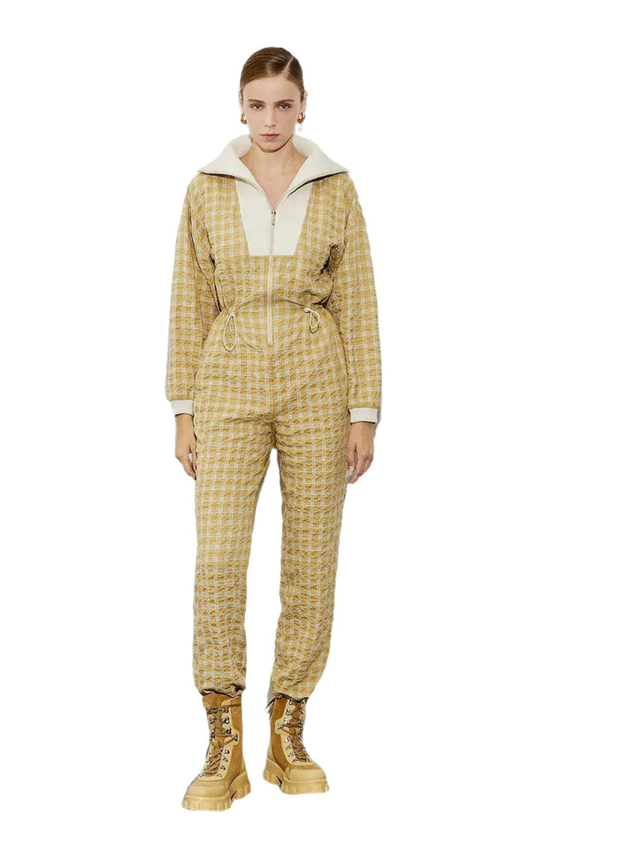 High Collar Plaid Jumpsuit - Capri Clothes