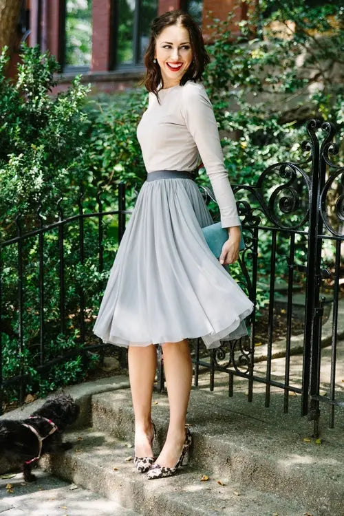 Elegant Chic Pea Midi Skirt Salmon Bella