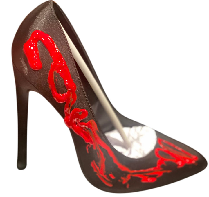 Artistic Black Satin Heels with Red Accents Erin Theia