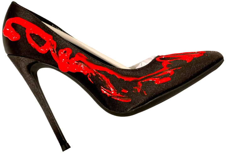 Artistic Black Satin Heels with Red Accents Erin Theia