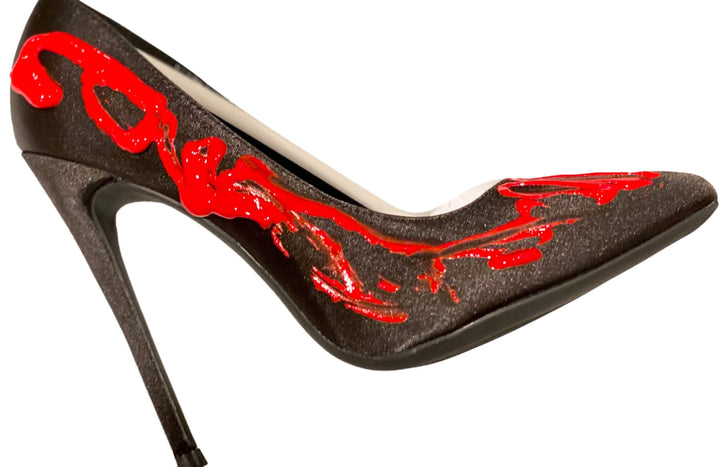 Artistic Black Satin Heels with Red Accents Erin Theia