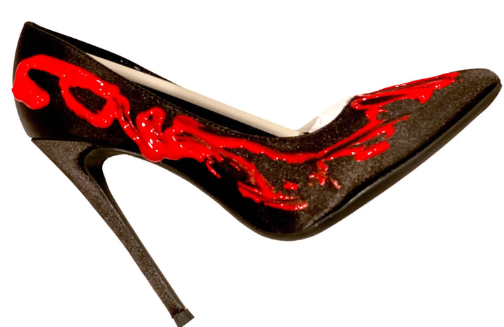 Artistic Black Satin Heels with Red Accents Erin Theia