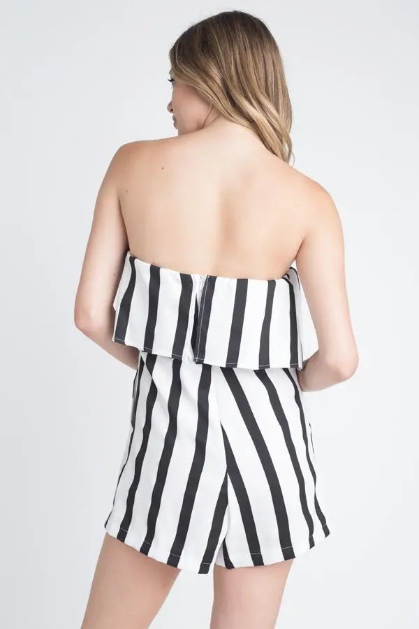 Strapless Summer Striped Romper with Pockets for Women Ivory Felix