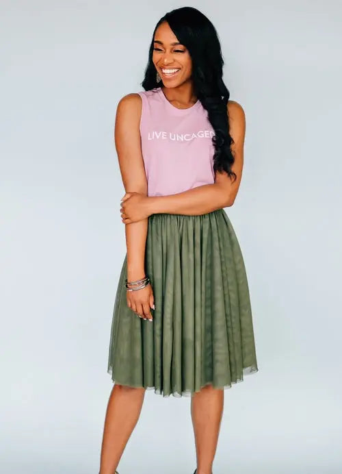 Elegant Chic Pea Midi Skirt Salmon Bella