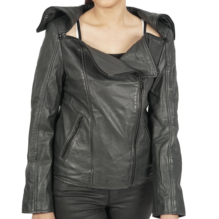 Janet Asymmetric Leather Jacket Azure Metis