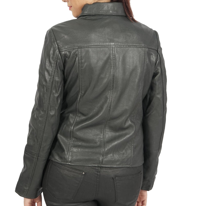 Janet Asymmetric Leather Jacket Azure Metis