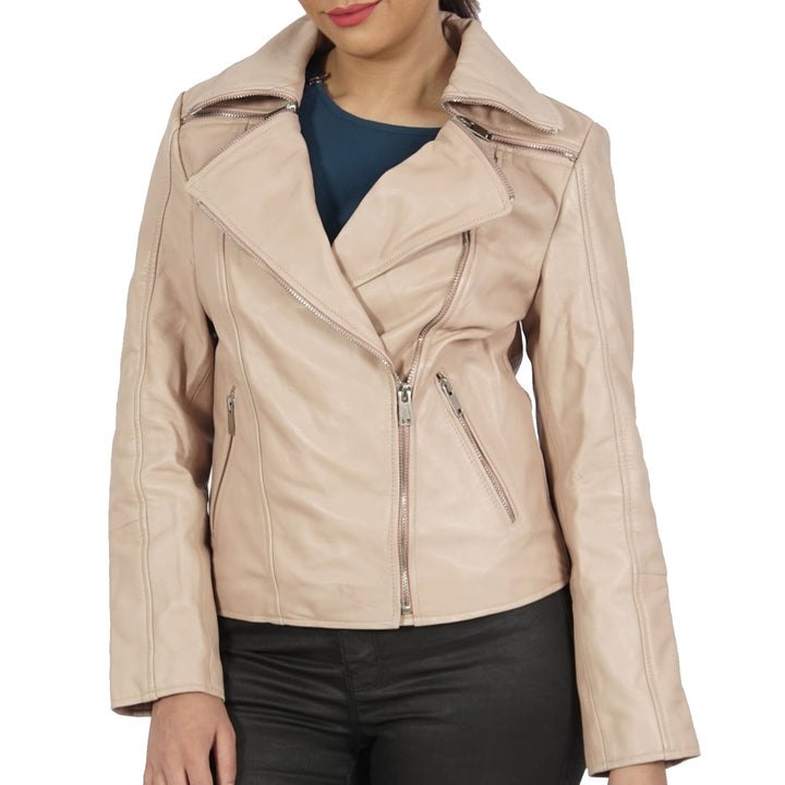 Janet Asymmetric Leather Jacket Azure Metis