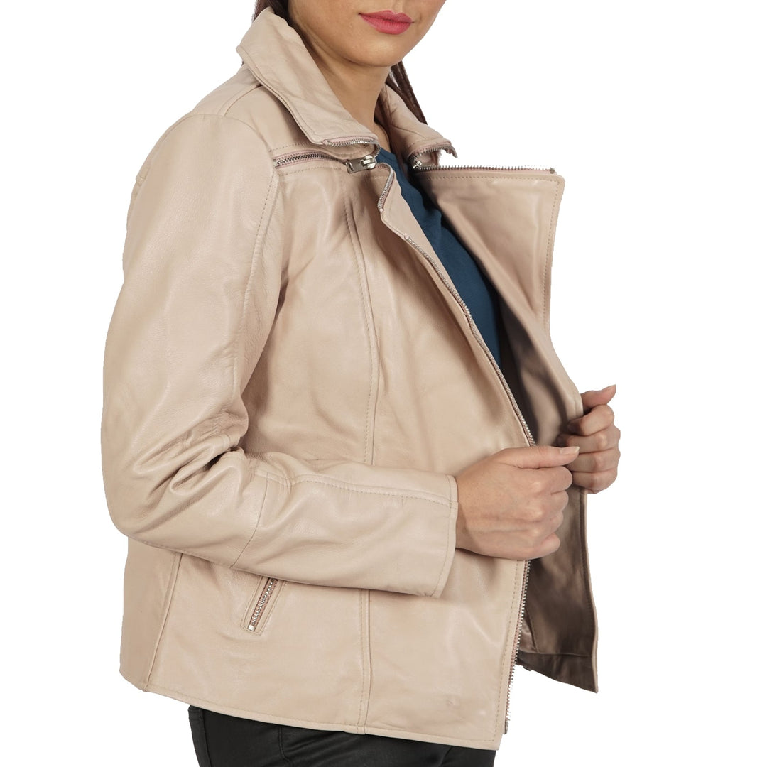 Janet Asymmetric Leather Jacket Azure Metis