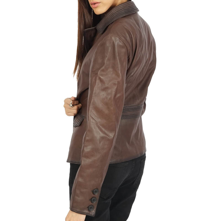 Josie Classic Brown Leather Jacket Azure Metis