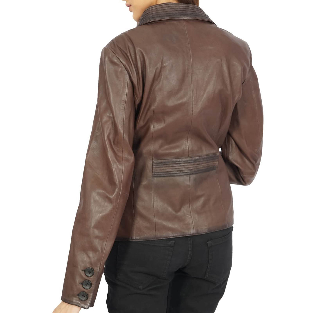 Josie Classic Brown Leather Jacket Azure Metis