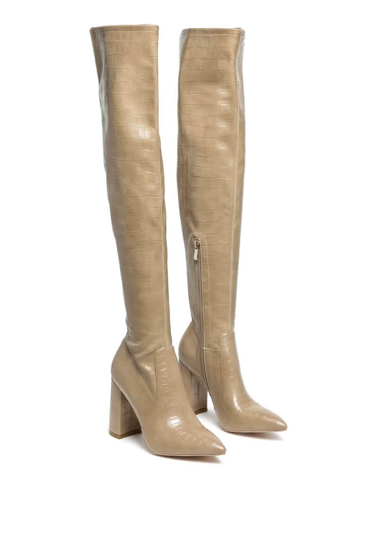 Stunning Thigh High Block Heel Boots Ruby Smudge