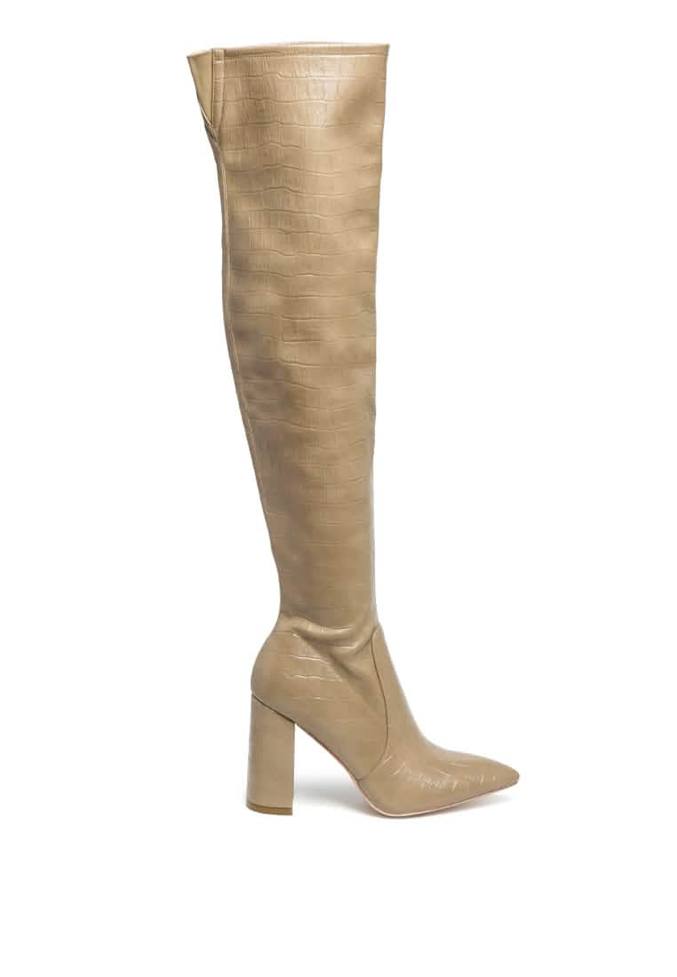 Stunning Thigh High Block Heel Boots Ruby Smudge