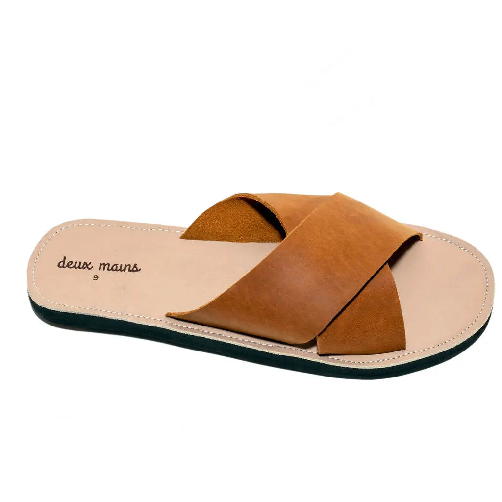 Artisan-Made Cognac Leather Cross-Strap Sandals for Men Jade Metis