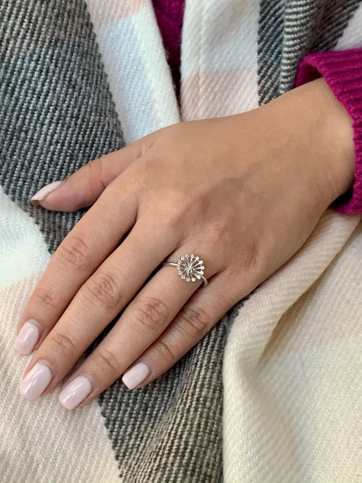 Celestial Elegance Diamond Ring in Sterling Silver Emerald Raspberry