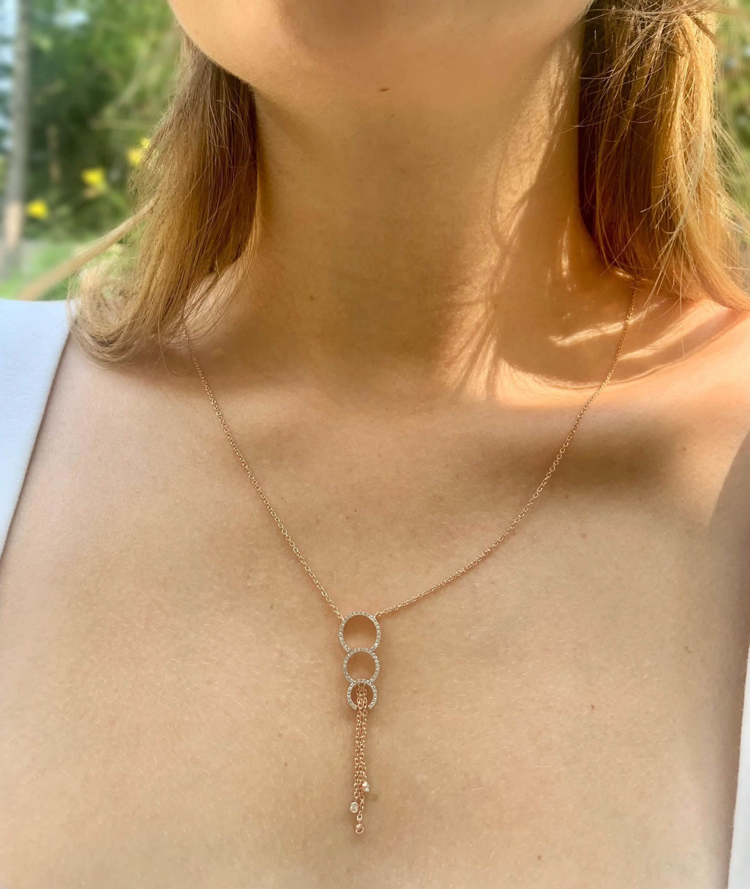 Exquisite Diamond Lariat Necklace in 14K Rose Gold Vermeil Emerald Raspberry