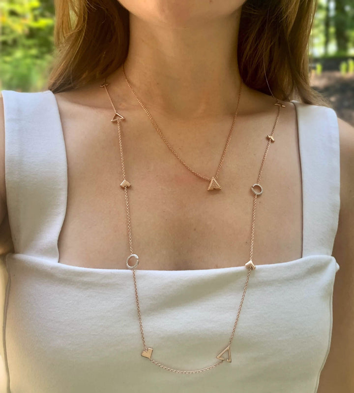 Elegant Rose Gold Geometric Diamond Layered Necklace in 14K Vermeil Emerald Raspberry