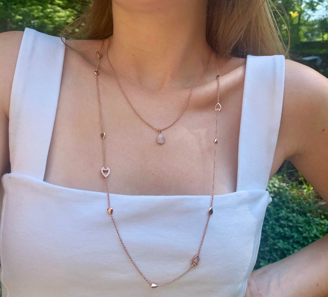 Raindrop Elegance: 14K Rose Gold Vermeil Diamond Layered Necklace Emerald Raspberry