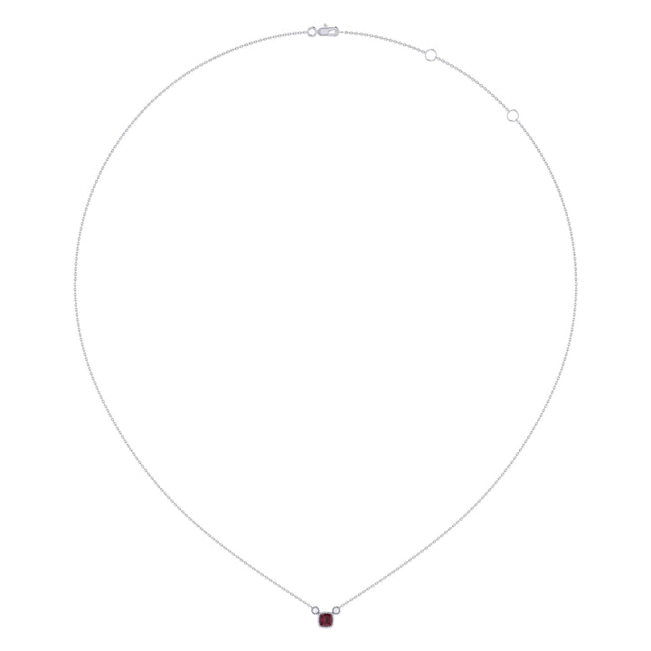 Cushion Cut Ruby and Diamond Pendant Necklace in 14K White Gold - July Birthstone Elegance Emerald Raspberry