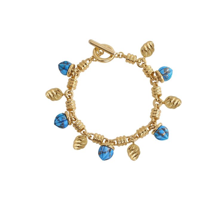 Sunshine Twist Turquoise Charm Bracelet with Elegant 14K Gold Details Emerald Raspberry