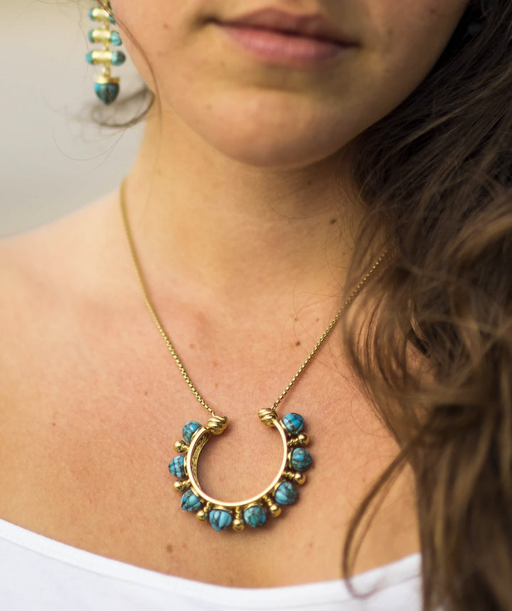 Sun-Kissed Turquoise Pendant Necklace in 14K Gold Plated Sterling Silver Emerald Raspberry