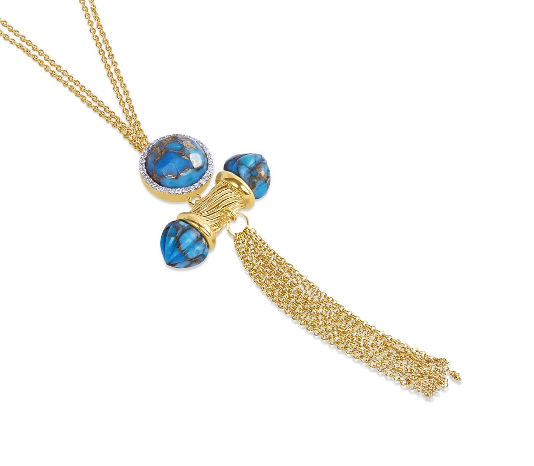 Sunlit Turquoise & Diamond Cascade Necklace in 14K Yellow Gold Emerald Raspberry