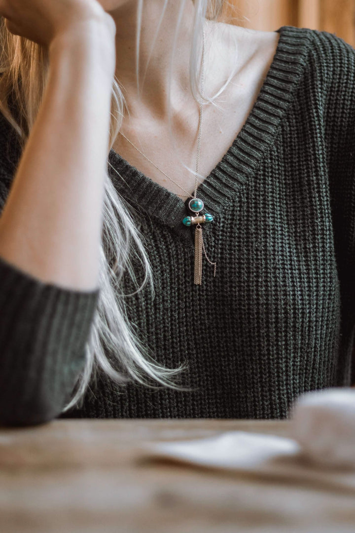 Sunlit Turquoise & Diamond Cascade Necklace in 14K Yellow Gold Emerald Raspberry