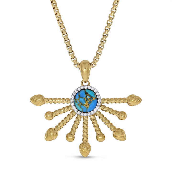 Turquoise and Diamond Half Sun Pendant in 14K Yellow Gold Plated Sterling Silver Emerald Raspberry